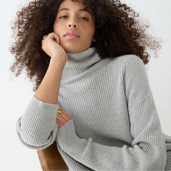 J. Crew Sweaters - J Crew Ribbed‎ cotton-cashmere relaxed turtleneck sweater color gray
